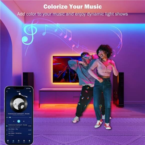 100ft LED Strip Lights Color Changing Music Sync Bluetooth Lights with Remote - Picture 4 of 7